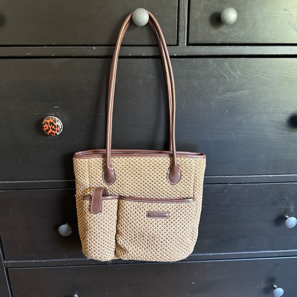 Rosetti Tan Woven Bag and Brown Leather Wallet Set